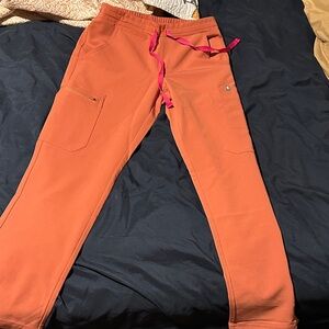 Kids Orange Jogger Pants with Pink Drawstring